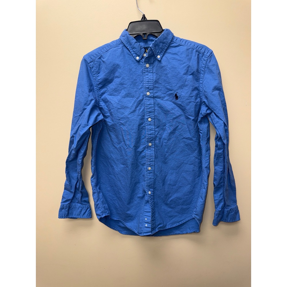 Ralph Lauren Boys Blue Oxford Button Down Shirt Long Sleeve Pony Logo XL 18-20